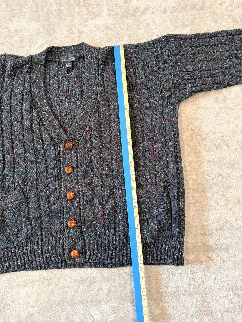 Vintage Limited Express Rainbow Confetti Cable Knit Cozy Grandmacore Cardigan M